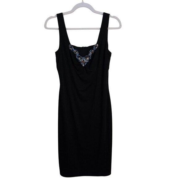 David Meister Beaded VNeck Black Sheath Dress Made In USA Size 8 - Picture 1 of 8